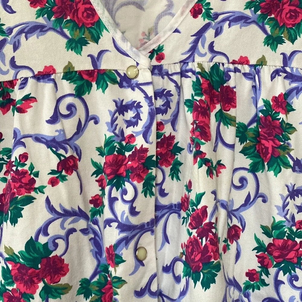 VTG 90’s Floral Print Roses Artist Art Smock Blouse Top - Picture 5 of 6